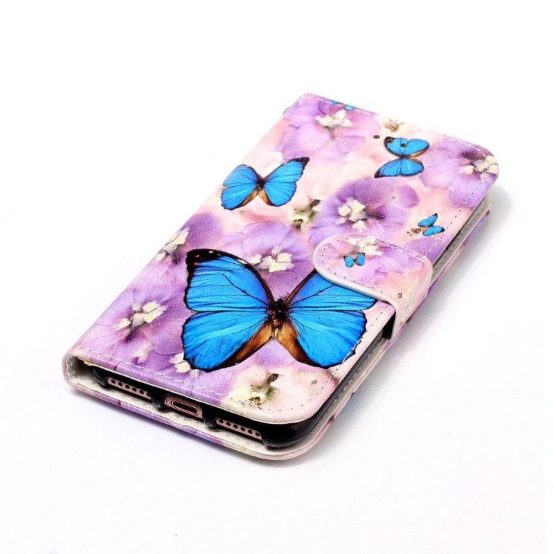 Folio Deksel Samsung Galaxy S24 5g Lilla Blomster Og Sommerfugler Med Stropp