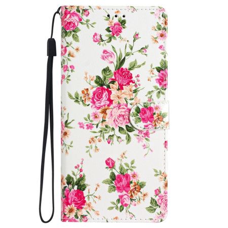 Folio Deksel Samsung Galaxy S24 5g Røde Blomster Med Stropp