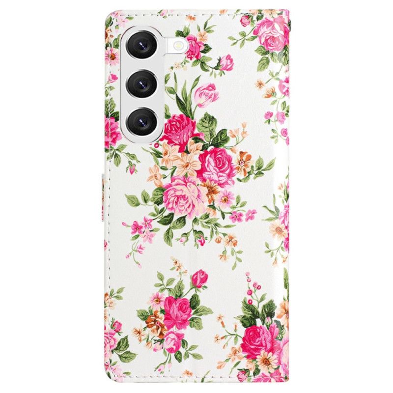 Folio Deksel Samsung Galaxy S24 5g Røde Blomster Med Stropp