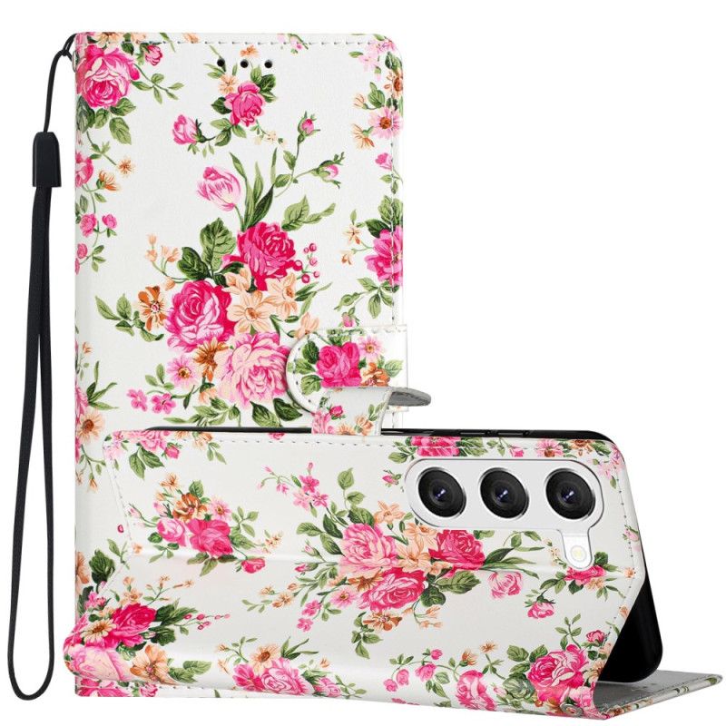 Folio Deksel Samsung Galaxy S24 5g Røde Blomster Med Stropp