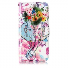 Folio Deksel Til Samsung Galaxy S24 5g Blomsterelefant Med Stropp