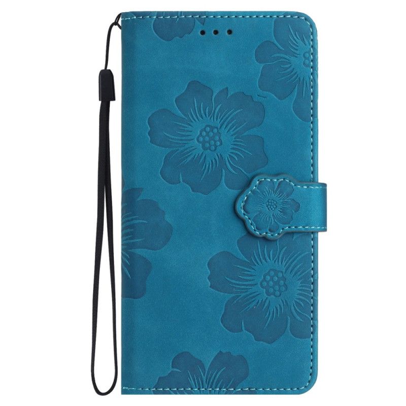 Folio Deksel Til Samsung Galaxy S24 5g Trykte Blomster Med Stropp