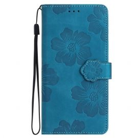 Folio Deksel Til Samsung Galaxy S24 5g Trykte Blomster Med Stropp