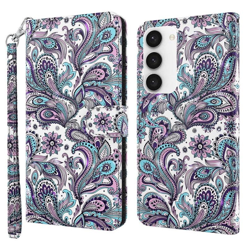 Lærdeksel Folio Deksel Samsung Galaxy S24 5g Mobildeksel Paisley-mønster Med Stropp