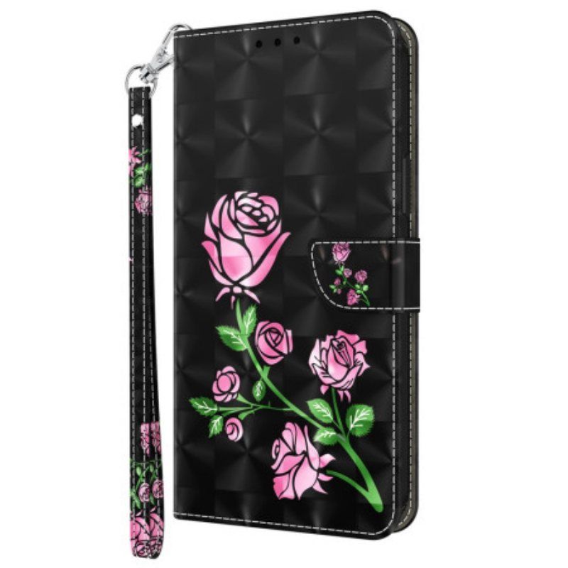 Folio Deksel Til Samsung Galaxy S23 5G Med Kjede Strappy Grafisk Rose