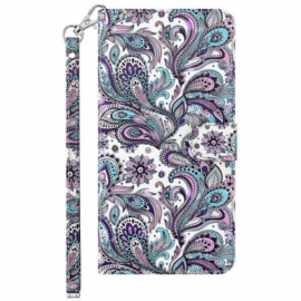 Lærdeksel Til Samsung Galaxy S23 5G Med Kjede Strappy Paisley-mønster