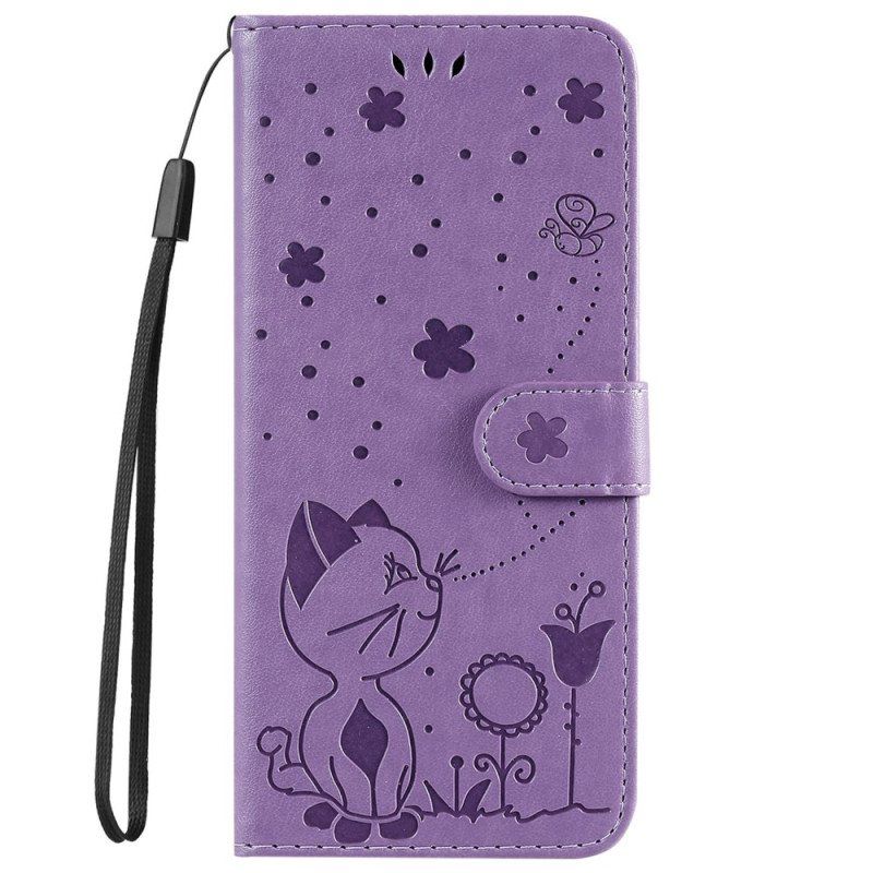 Folio Deksel Til iPhone 14 Pro Max Med Kjede Strappy Cat And Bees