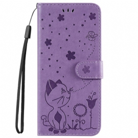 Folio Deksel Til iPhone 14 Pro Max Med Kjede Strappy Cat And Bees