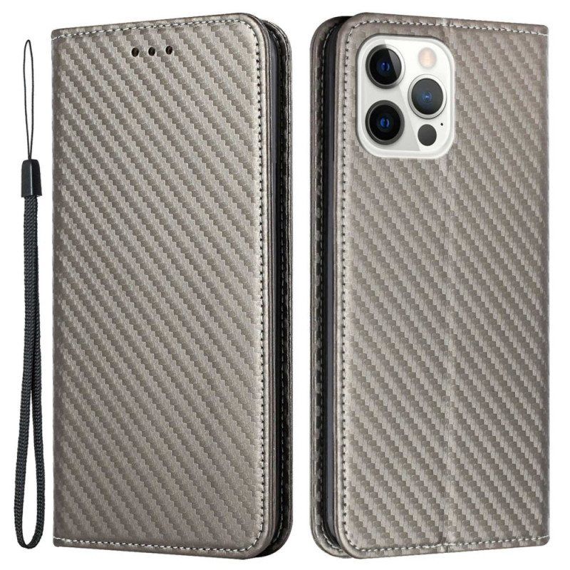 Beskyttelse Deksel Til iPhone 14 Pro Med Kjede Folio Deksel Strappy Carbon Fiber Style