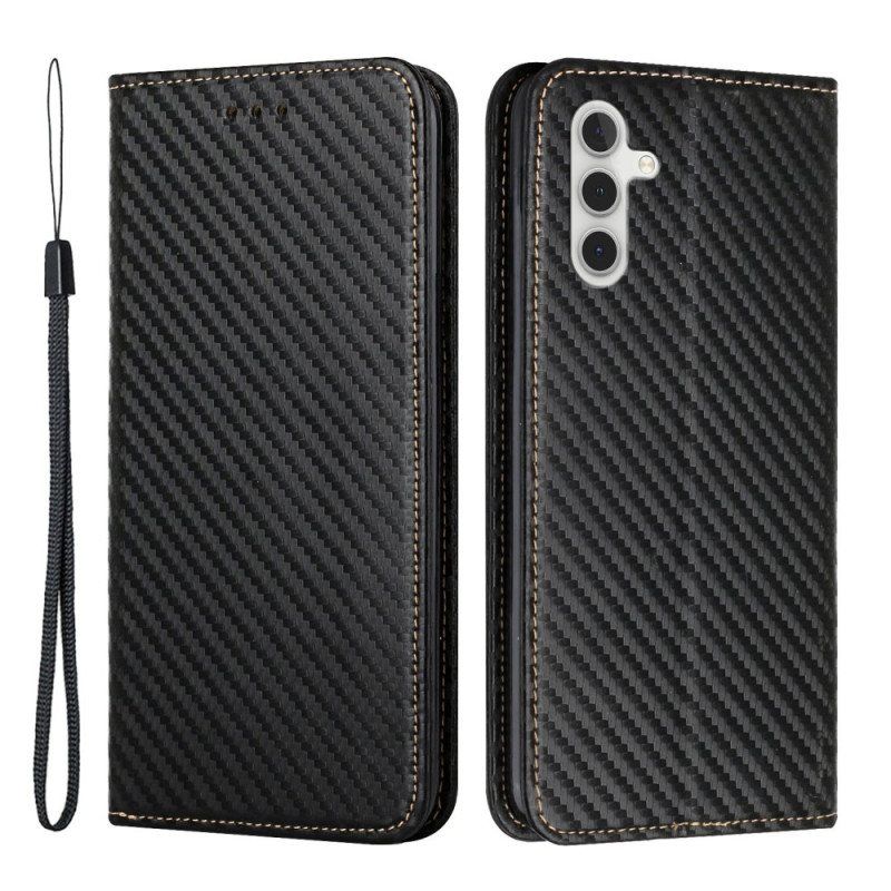 Beskyttelse Deksel Til Samsung Galaxy A54 5G Med Kjede Folio Deksel Strappy Carbon Fiber Style