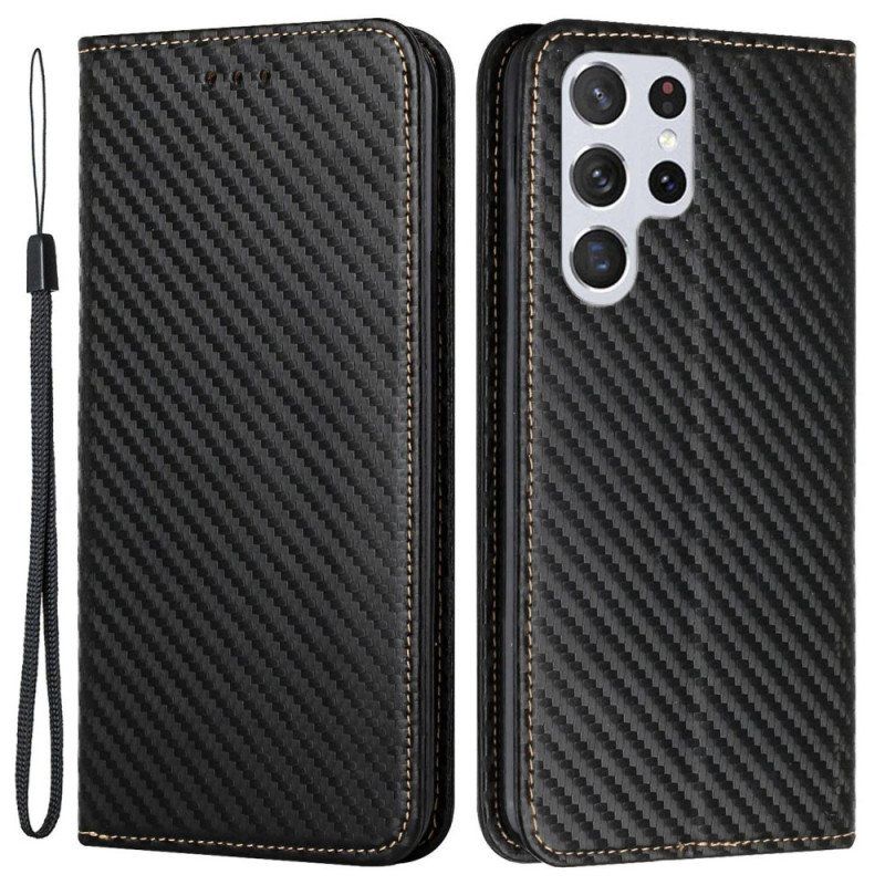 Beskyttelse Deksel Til Samsung Galaxy S23 Ultra 5G Med Kjede Folio Deksel Strappy Carbon Fiber Style