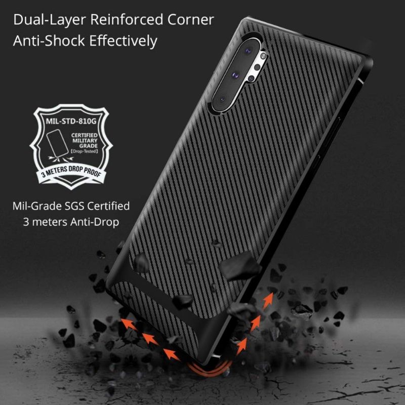 Deksel Til Samsung Galaxy Note 10+ / Note 10+ 5G Carbon Case - Svart