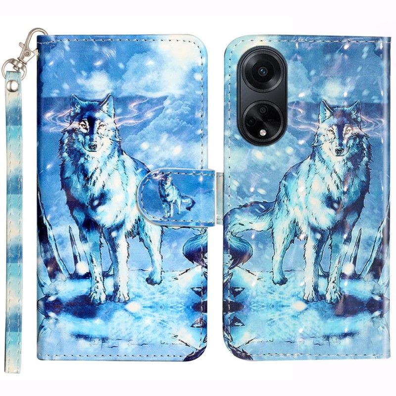 Folio Deksel Oppo A98 5g 3d Snow Wolf Med Stropp Beskyttelse Deksel