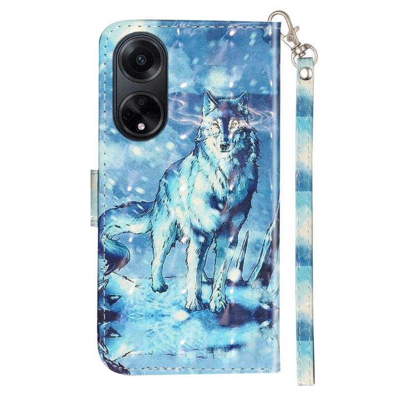 Folio Deksel Oppo A98 5g 3d Snow Wolf Med Stropp Beskyttelse Deksel