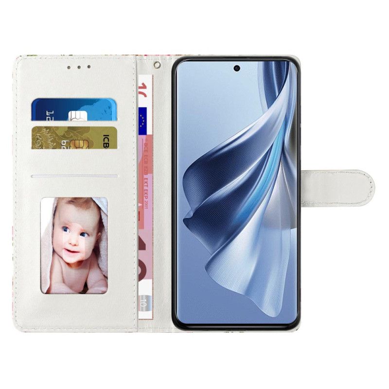 Folio Deksel Oppo A98 5g Lilla Blomster Med Stropp Beskyttelse Deksel