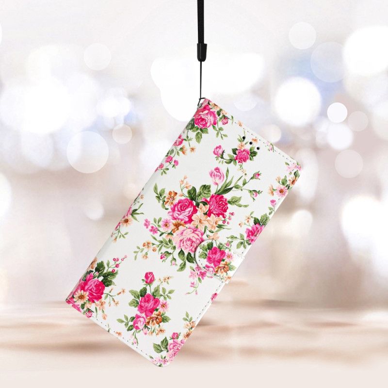 Folio Deksel Oppo A98 5g Røde Blomster Med Stropp Beskyttelse Deksel