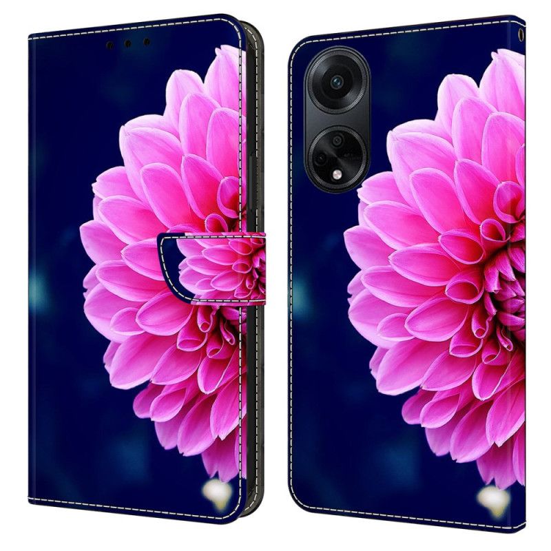 Folio Deksel Oppo A98 5g Rosa Blomster På Blå Bakgrunn Beskyttelse Deksel