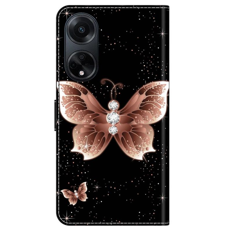 Folio Deksel Oppo A98 5g Rosa Diamant Sommerfugl Beskyttelse Deksel