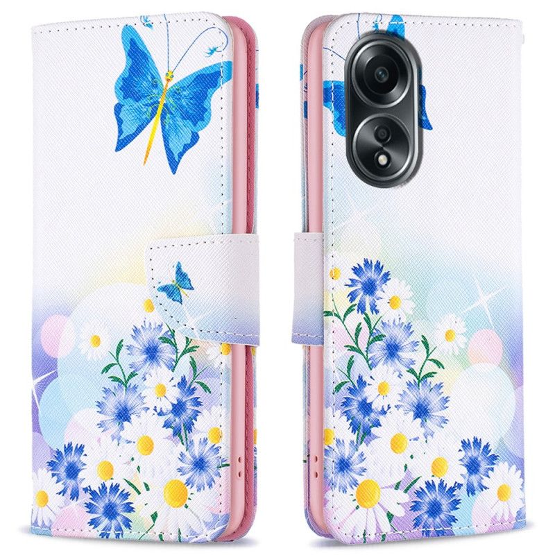 Folio Deksel Oppo A98 5g Sommerfugl Og Blomster Akvarell Beskyttelse Deksel