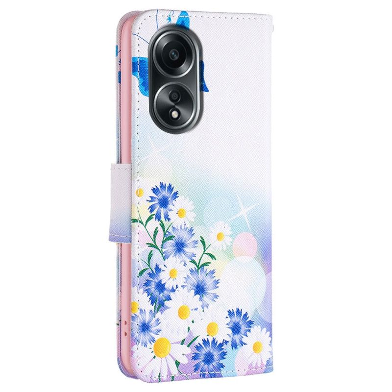 Folio Deksel Oppo A98 5g Sommerfugl Og Blomster Akvarell Beskyttelse Deksel