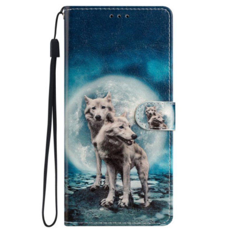 Lærdeksel Til iPhone 15 Med Kjede Wolves Under The Moon Lanyard