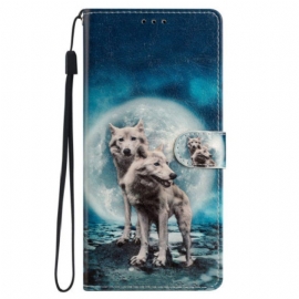 Lærdeksel Til iPhone 15 Med Kjede Wolves Under The Moon Lanyard