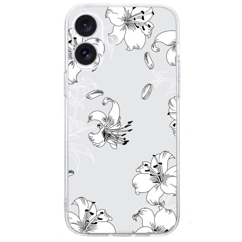 Deksel iPhone 16 Mobildeksel Transparent Edge White Flowers