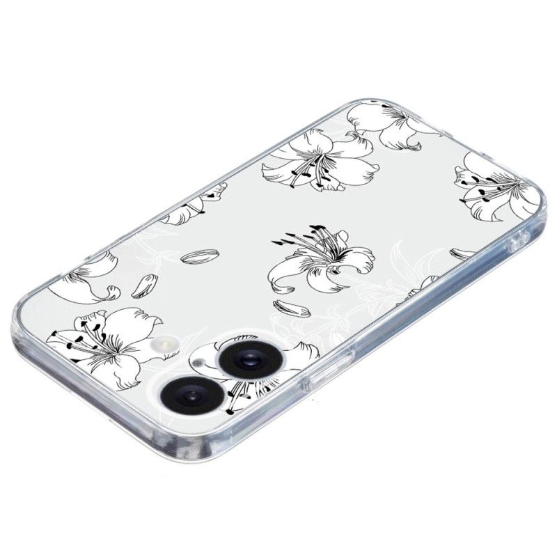 Deksel iPhone 16 Mobildeksel Transparent Edge White Flowers