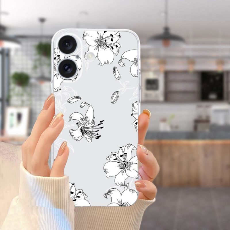 Deksel iPhone 16 Mobildeksel Transparent Edge White Flowers