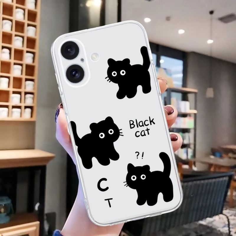 Deksel Til iPhone 16 Transparent Edge Black Cats