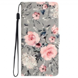 Folio Deksel iPhone 16 Blomstertrykk Med Stropp