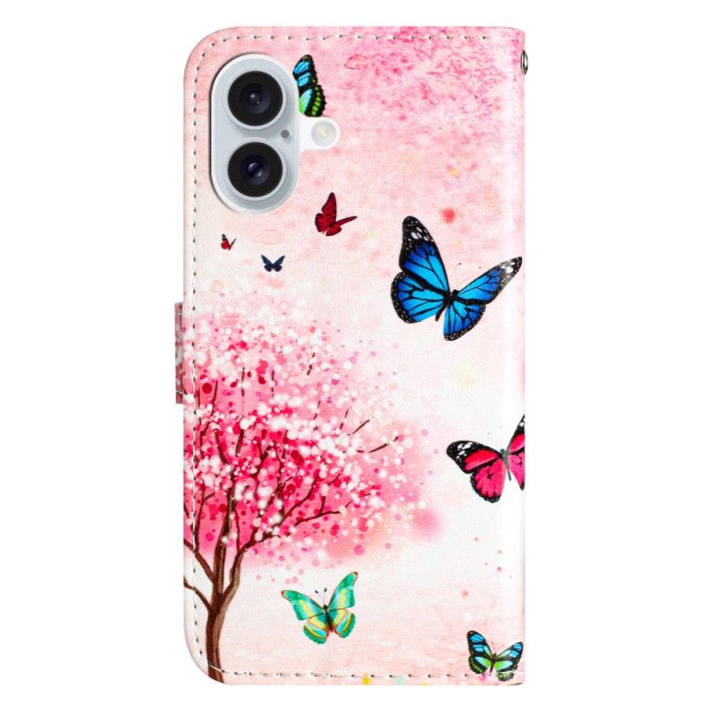 Folio Deksel iPhone 16 Cherry Blossom Tree Med Stropp