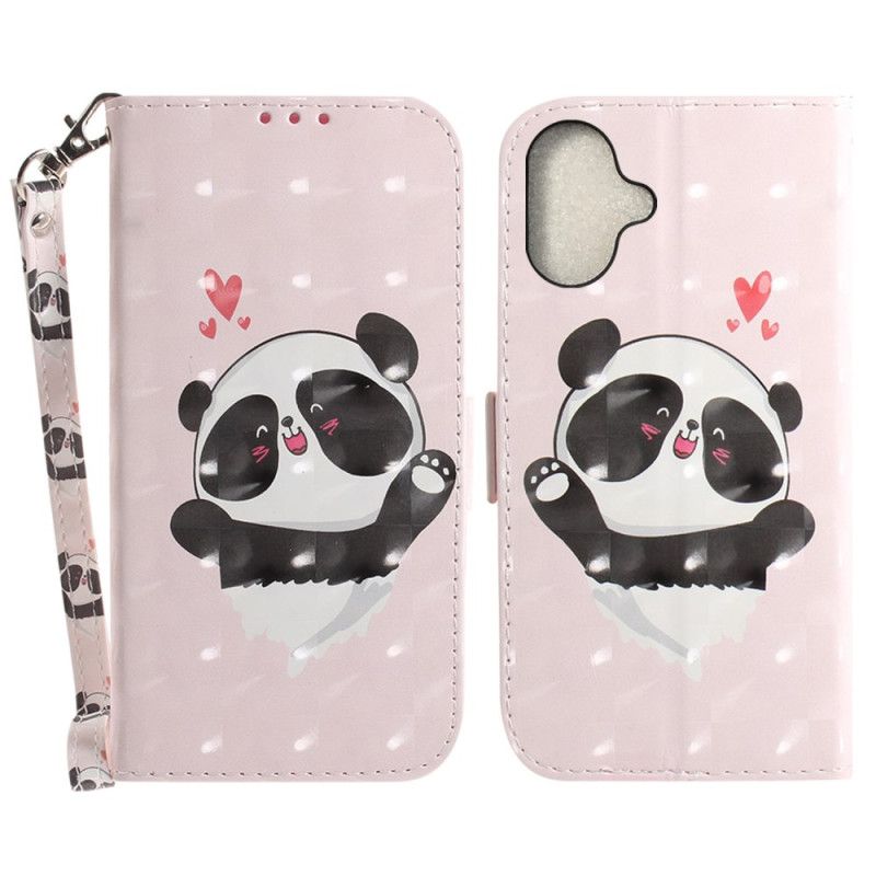 Folio Deksel iPhone 16 Panda Love Med Stropp Beskyttelse Deksel