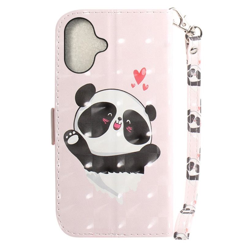 Folio Deksel iPhone 16 Panda Love Med Stropp Beskyttelse Deksel