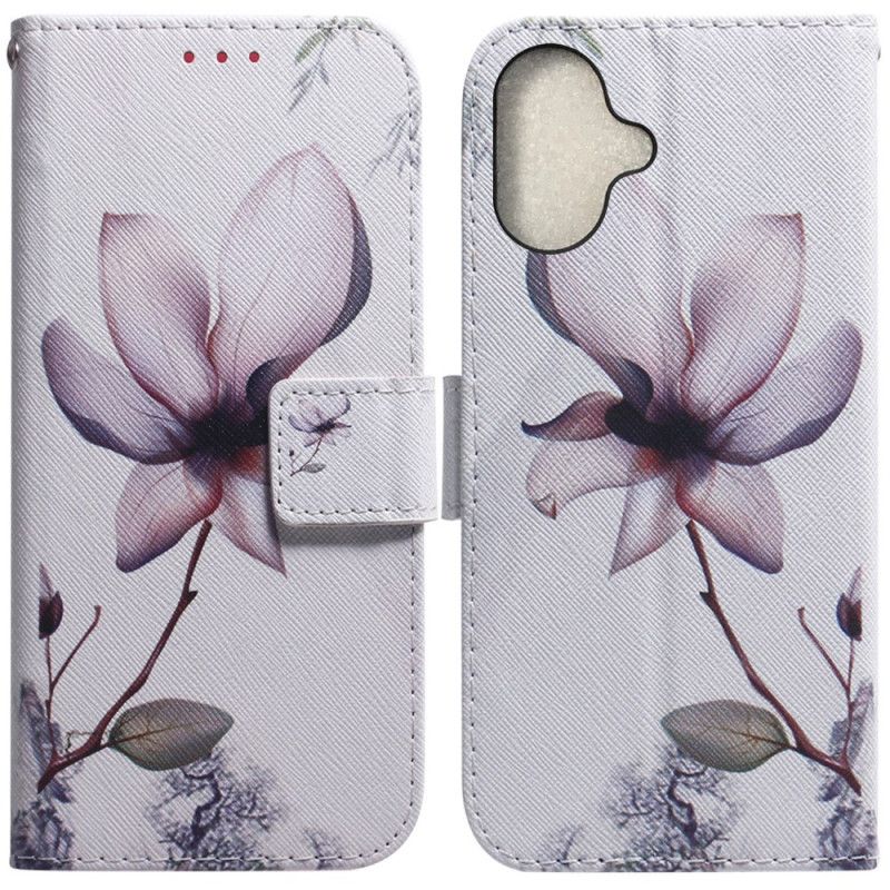 Folio Deksel iPhone 16 Rosa Blomst Beskyttelse Deksel