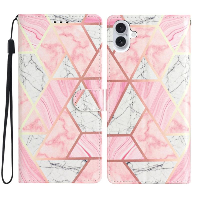 Folio Deksel iPhone 16 Rosa Marmor Med Stropp