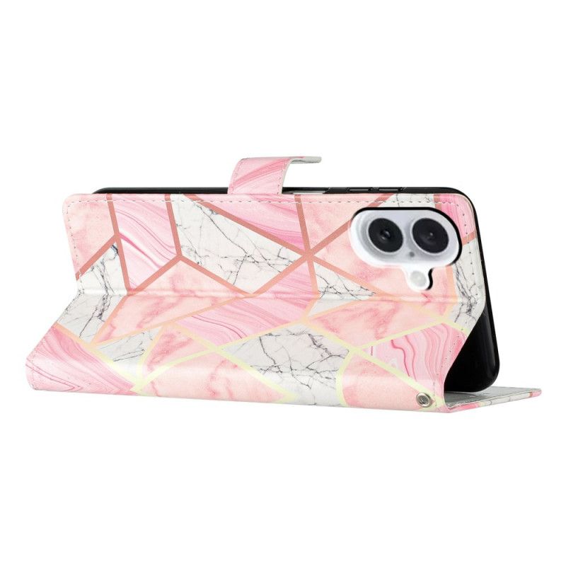 Folio Deksel iPhone 16 Rosa Marmor Med Stropp