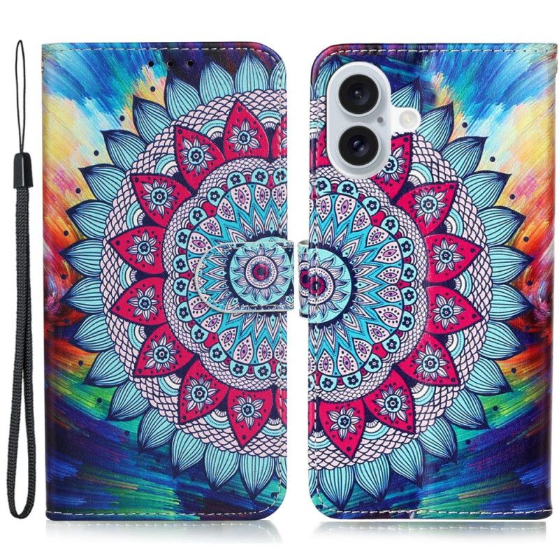 Folio Deksel Til iPhone 16 Fantastisk Mandala Med Stropp