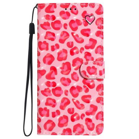 Lærdeksel Folio Deksel iPhone 16 Mobildeksel Rosa Leopardtrykk Med Stropp