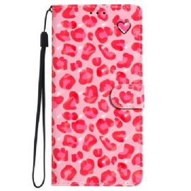 Lærdeksel Folio Deksel iPhone 16 Mobildeksel Rosa Leopardtrykk Med Stropp