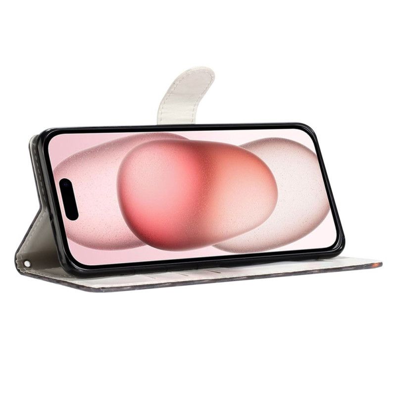 Lærdeksel Folio Deksel iPhone 16 Mobildeksel Rosa Leopardtrykk Med Stropp