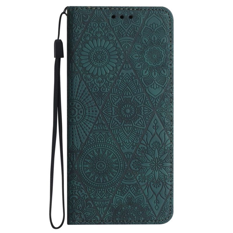 Folio Deksel Lær Samsung Galaxy A55 5g Mobildeksel Patchwork Med Stropp