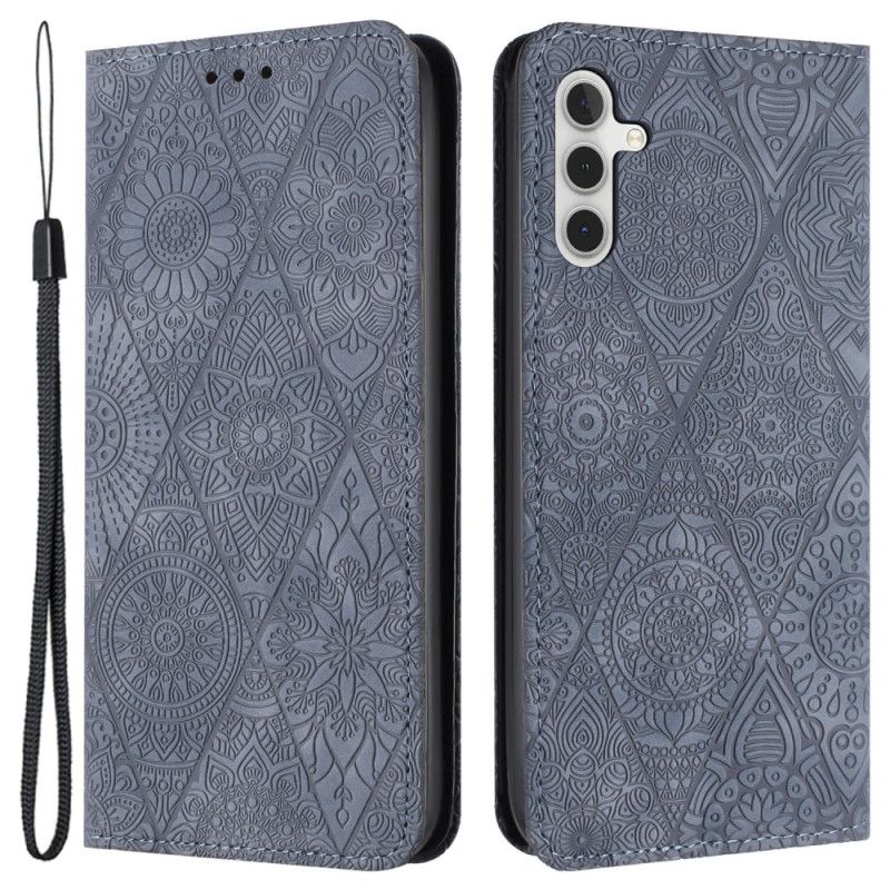 Folio Deksel Lær Samsung Galaxy A55 5g Mobildeksel Patchwork Med Stropp