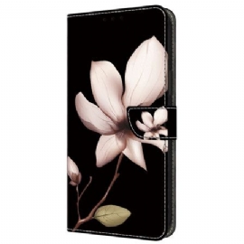 Folio Deksel Samsung Galaxy A55 5g Rosa Blomster På Svart Bakgrunn