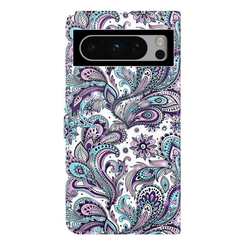 Lærdeksel Folio Deksel Google Pixel 8 Pro Paisley-mønster Med Stropp