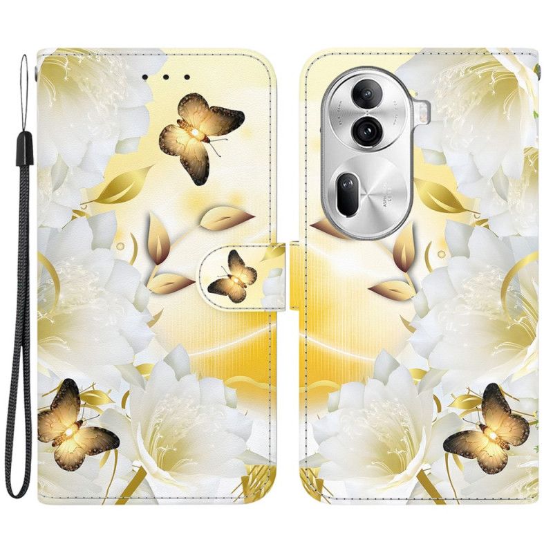 Folio Deksel Oppo Reno 11 Pro 5g Gylne Sommerfugler Og Blomster