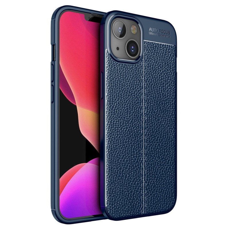 Deksel Til iPhone 14 Plus Dobbel Linje Litchi Leather Effect