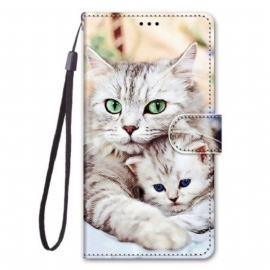 Folio Deksel Til Xiaomi 12 / 12X Med Kjede Strappy Cat Family