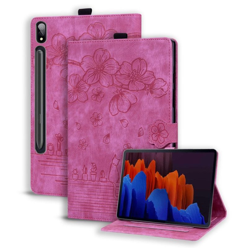 Case Etui Samsung Galaxy Tab S9 Ultra Mobildeksel Blomster- Og Kattemønstre