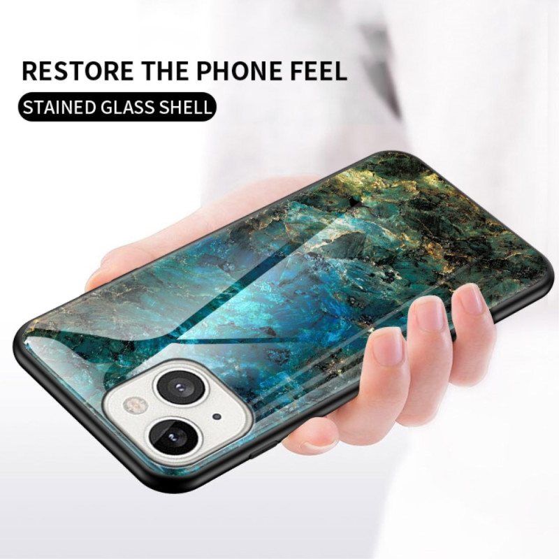 Deksel Til iPhone 14 Marmor Herdet Glass